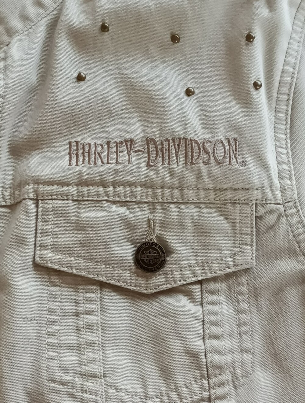 Harley-Davidson Women's Light Beige Studded Denim Jacket - Picture 9 of 16